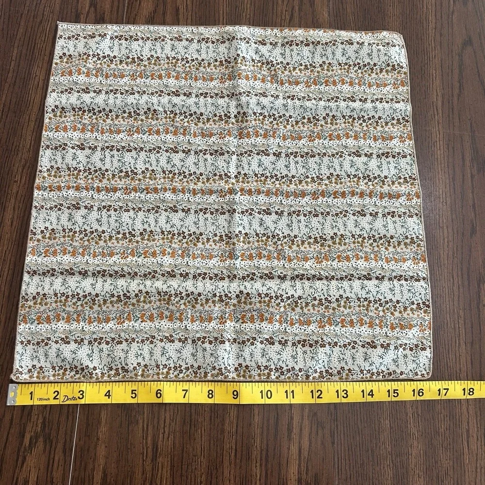 Vintage 70s Cream Orange Brown Floral Stripe Cotton Napkins Set Of Two